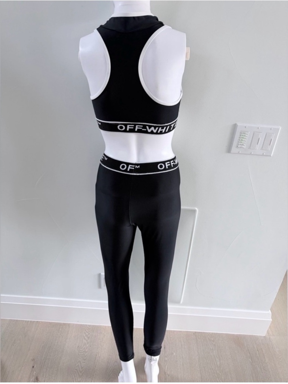 Off-White Black Ribbed Crop Halter with White Logo Trim and Leggins S no tags - Picture 9 of 12